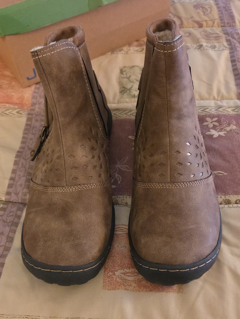 JBU Polaris Water Resistant Brown Ankle Booties with Perforated Detail